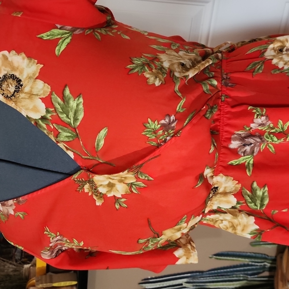 Coral Floral Mini Dress - Picture 2 of 3